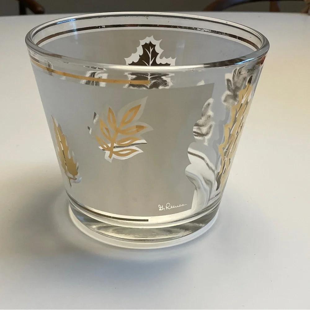 Vintage Libbey Golden Foliage Glassware Set MCM Gold Leaf Ice Bucket 7pc